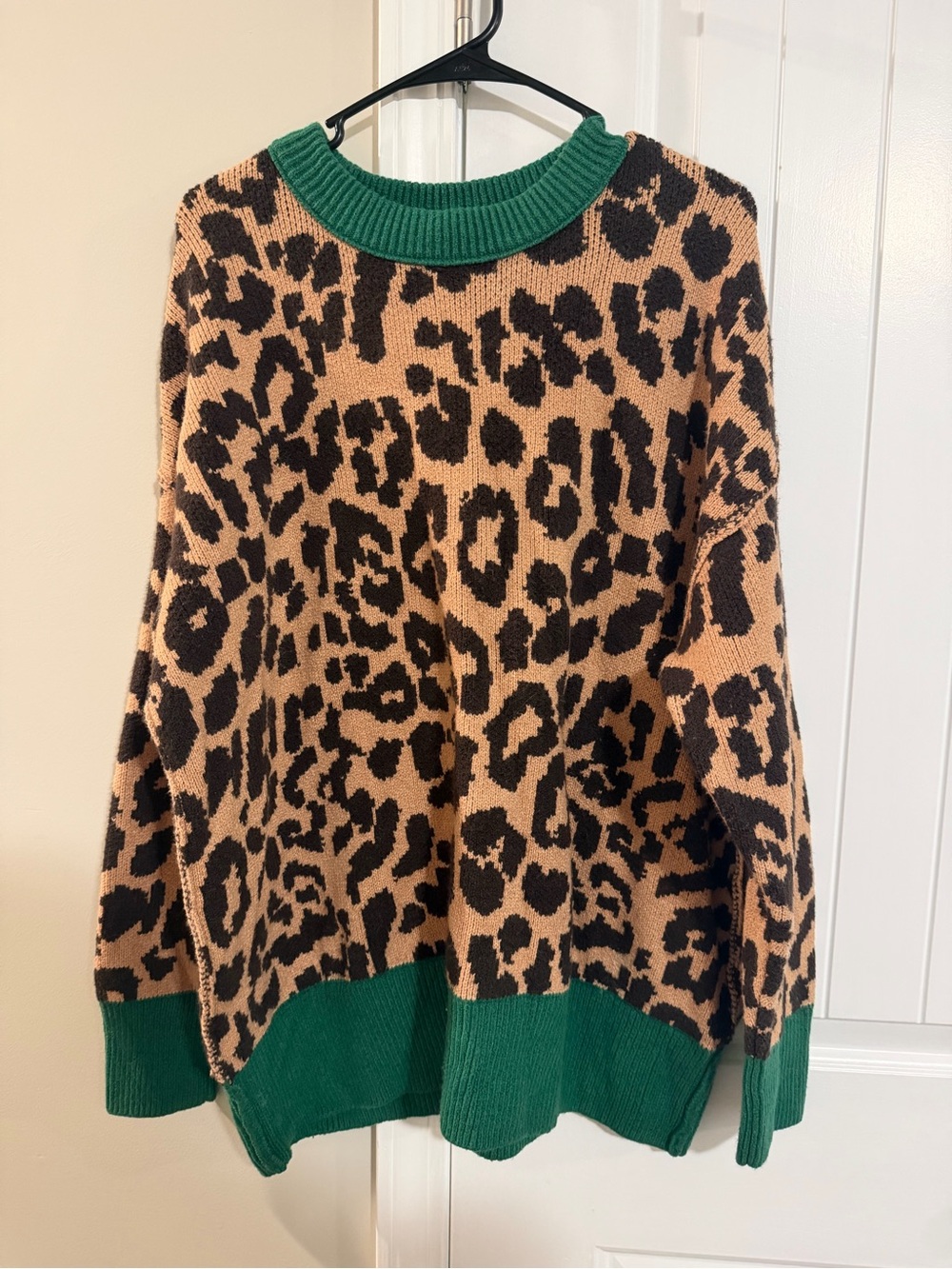 aerie Leopard Print Sweater with Green Trim
